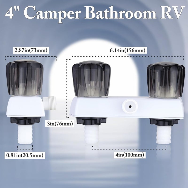 Liberflow RV Shower Faucet Replacement, Camper Shower Faucet, 4" Camper Bathroom RV Faucet Shower Valve for Outdoor Outside and Indoor Shower Kit with Dual Acrylic Shower Knobs (White+Black Shower Knobs) - Image 2